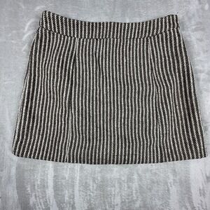 Camellia Mini Skirt Womens Size Large Striped Beige Brown Wool Blend Preppy Chic
